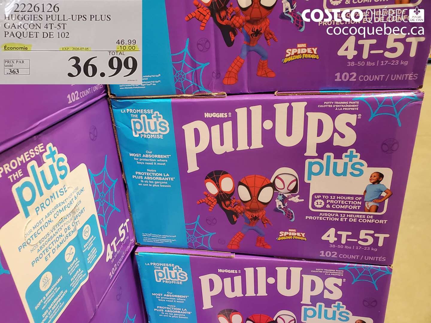 2226126 HUGGIES PULL-UPS PLUS GARÇON 4T-5T PAQUET DE 102 ($10.00 INSTANT SAVINGS EXPIRES ON 2026-07-05) $36.99