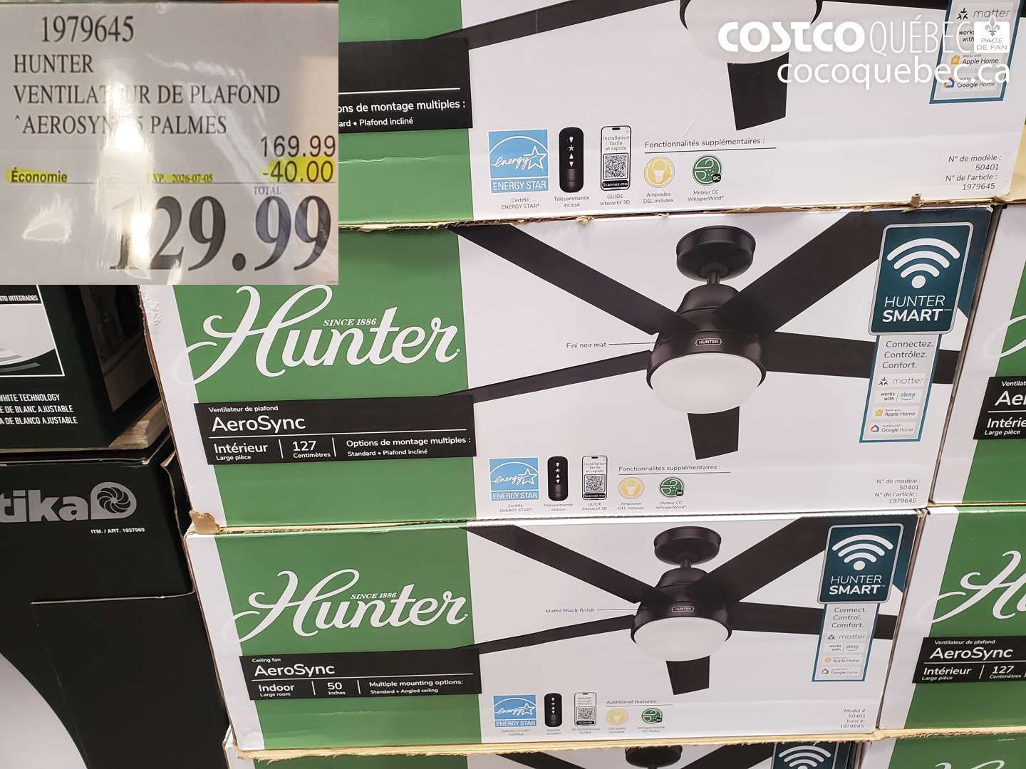 1979645 HUNTER VENTILATEUR DE PLAFOND ($40.00 INSTANT SAVINGS EXPIRES ON 2026-07-05) $129.99