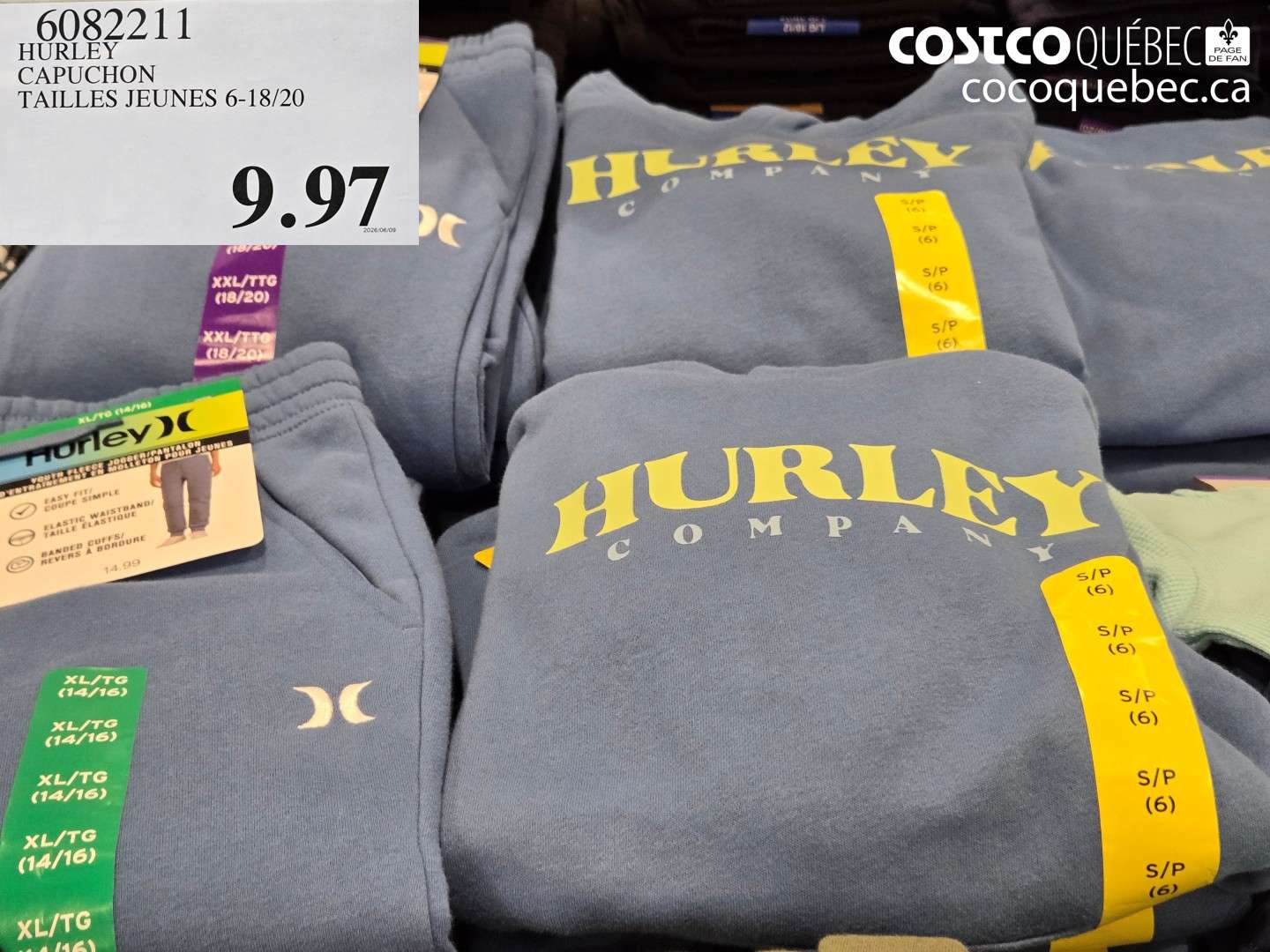 6082211 HURLEY CAPUCHON TAILLES JEUNES 6-18/20 $9.97
