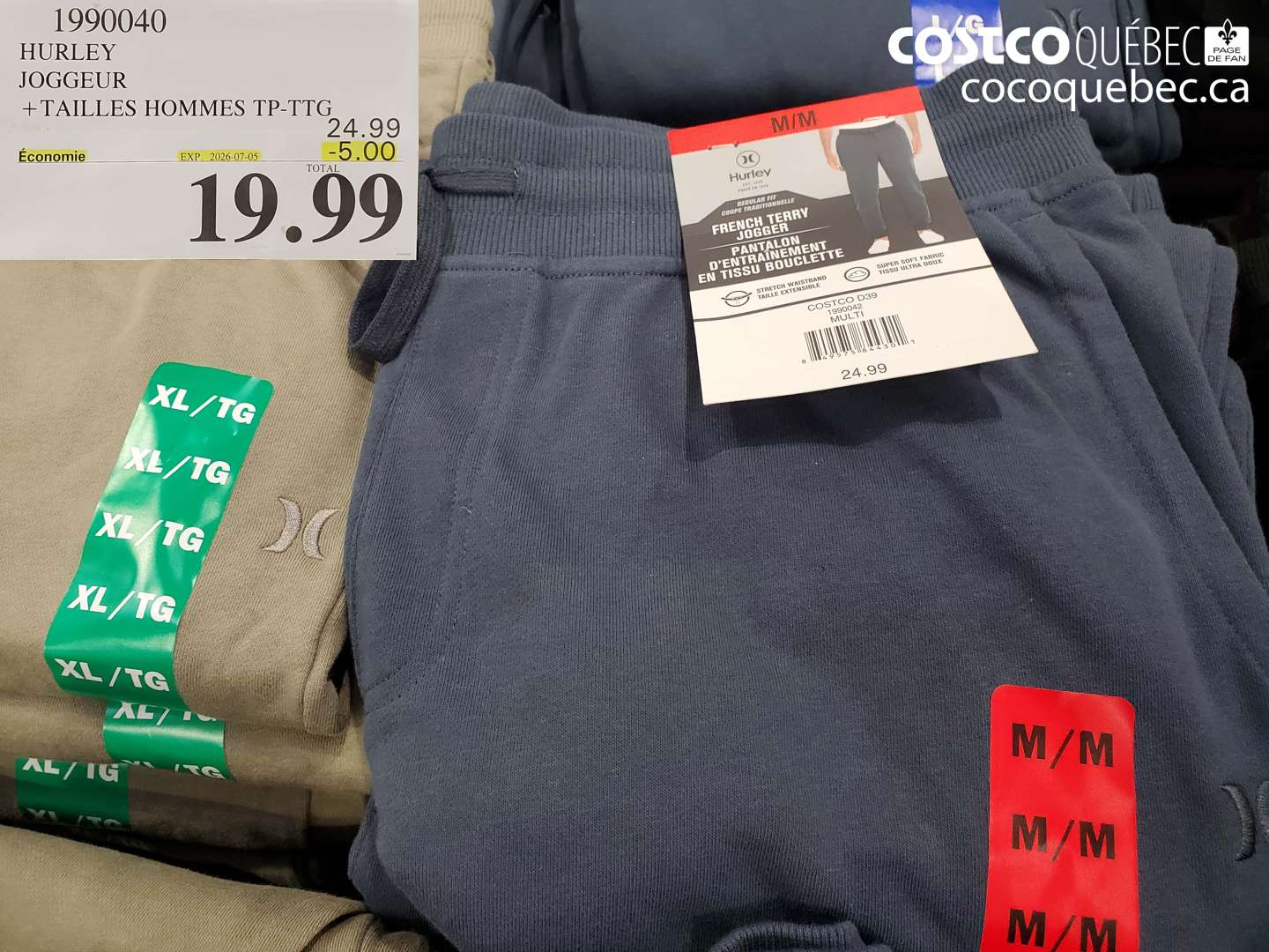 1990040 HURLEY JOGGEUR +TAILLES HOMMES TP-TTG ($5.00 INSTANT SAVINGS EXPIRES ON 2026-07-05) $19.99