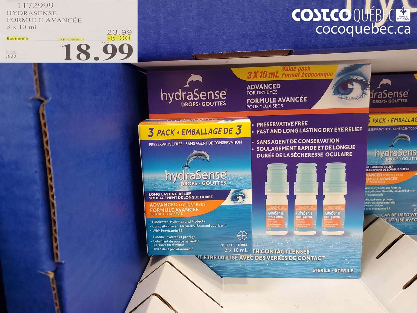 1172999 HYDRASENSE FORMULE AVANCÉE 3 X 10 ML ($5.00 INSTANT SAVINGS EXPIRES ON 2026-06-07) $18.99