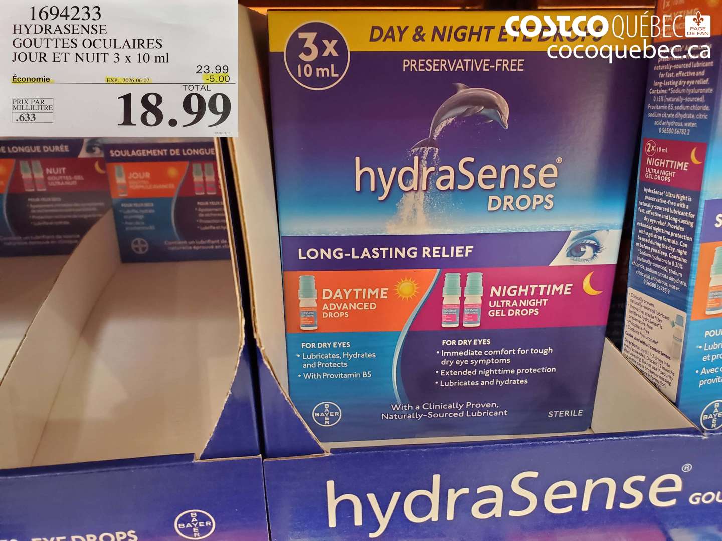 1694233 HYDRASENSE GOUTTES OCULAIRES JOUR ET NUIT 3 X 10 ML ($5.00 INSTANT SAVINGS EXPIRES ON 2026-06-07) $18.99