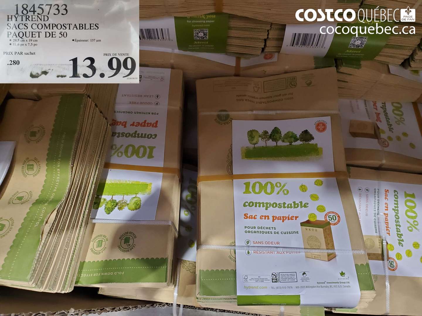 1845733 HYTREND SACS COMPOSTABLES PAQUET DE 50 $13.99