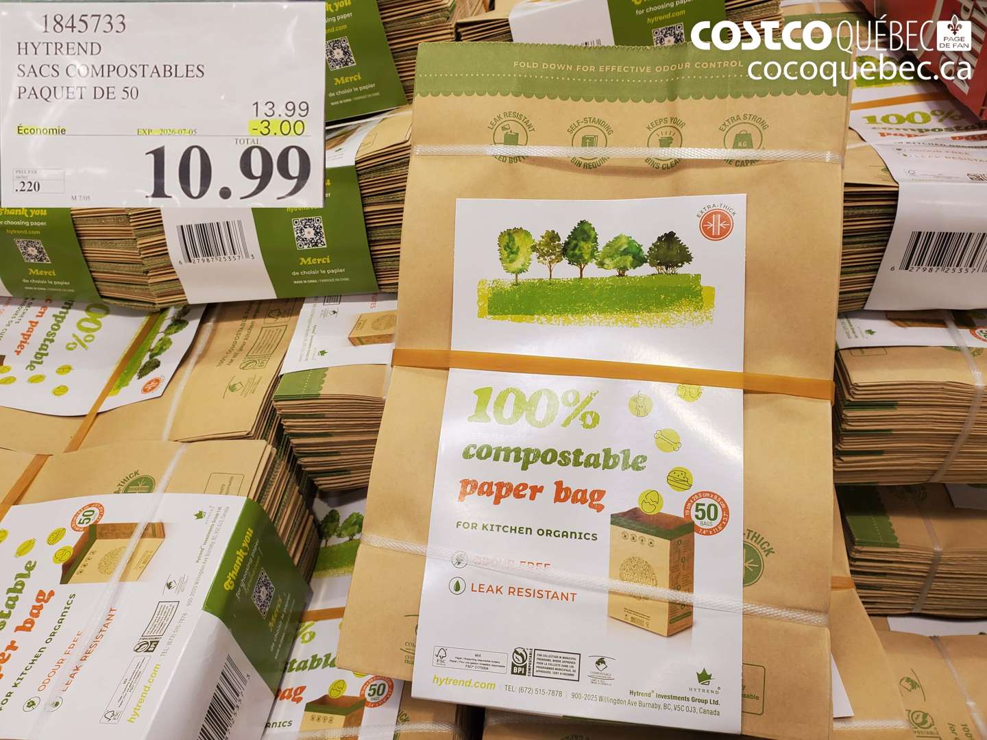 1845733 HYTREND SACS COMPOSTABLES PAQUET DE 50 ($3.00 INSTANT SAVINGS EXPIRES ON 2026-07-05) $10.99