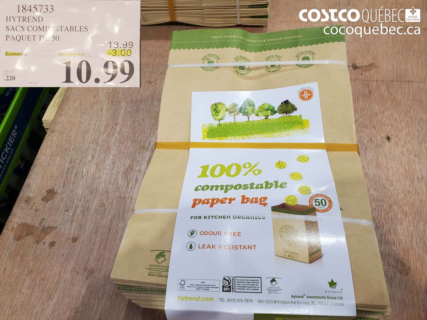 1845733 HYTREND SACS COMPOSTABLES PAQUET DE 50 ($3.00 INSTANT SAVINGS EXPIRES ON 2026-07-05) $10.99