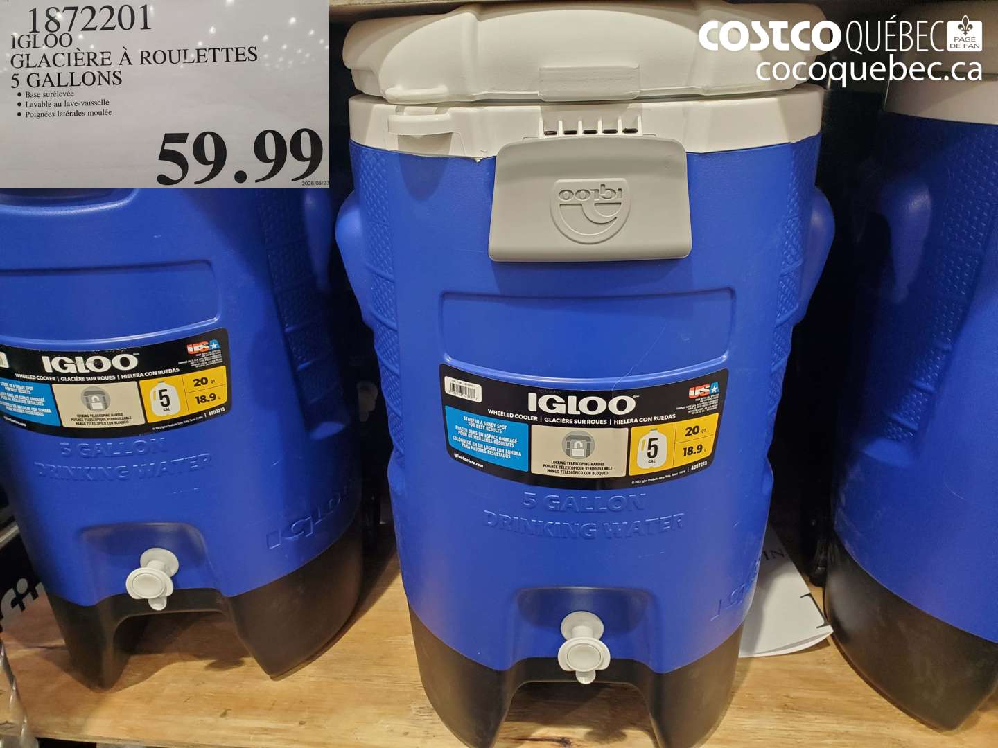 1872201 IGLOO GLACIÈRE À ROULETTES 5 GALLONS $59.99