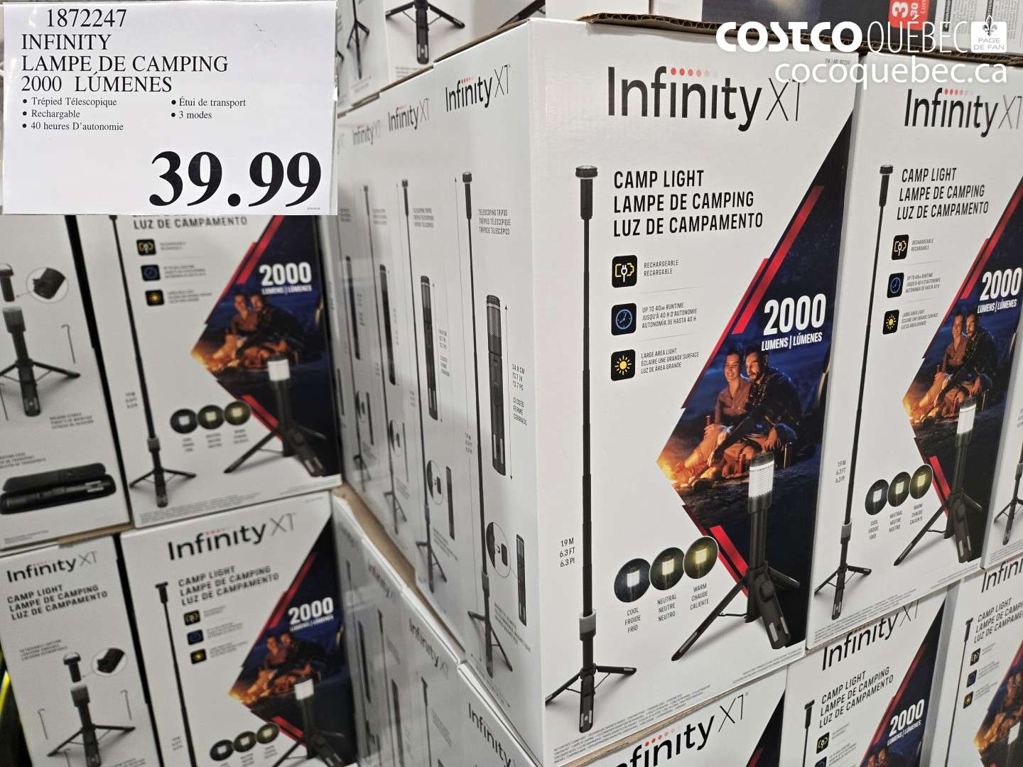 1872247 INFINITY LAMPE DE CAMPING 2000 LUMENES $39.99