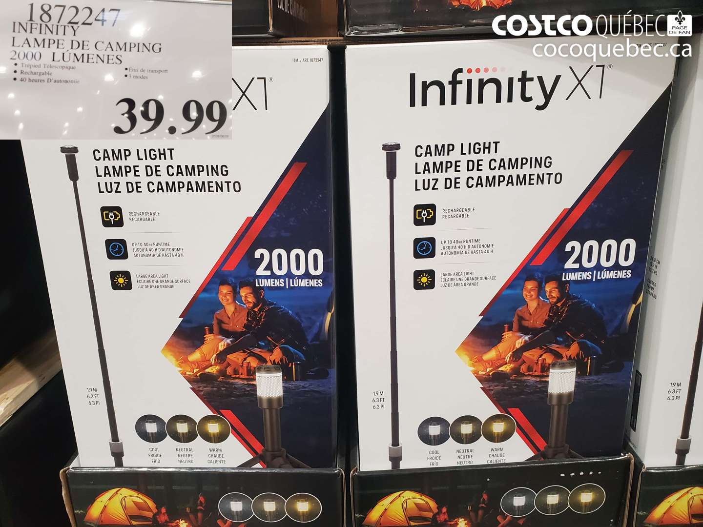 1872247 INFINITY LAMPE DE CAMPING 2000 LUMENES $39.99