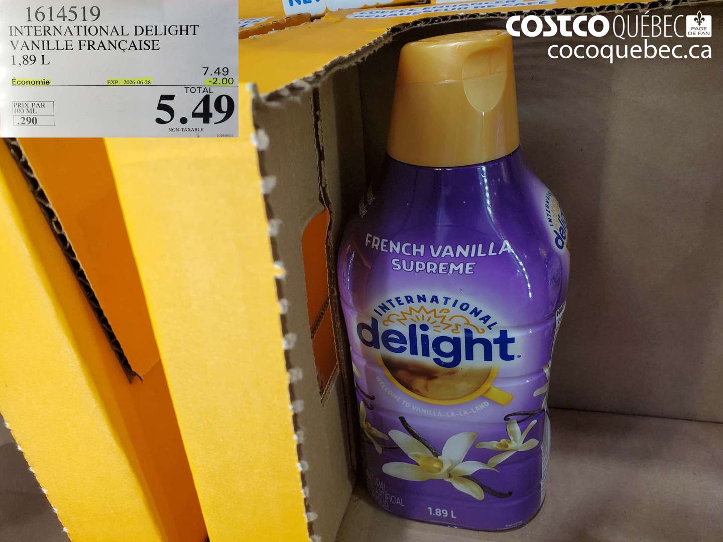 1614519 INTERNATIONAL DELIGHT VANILLE FRANÇAISE 1.89 L ($2.00 INSTANT SAVINGS EXPIRES ON 2026-06-28) $5.49