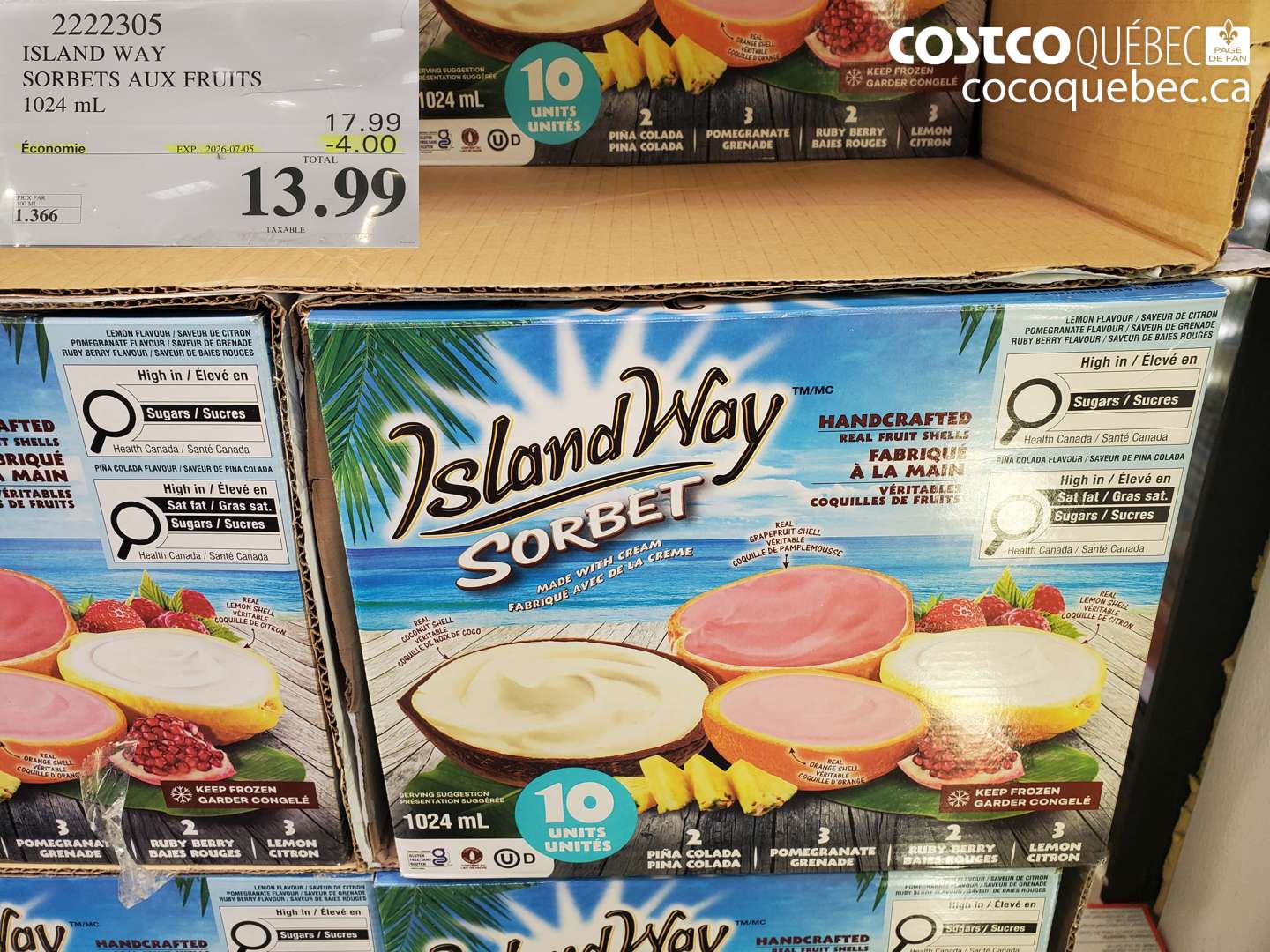 2222305 ISLAND WAY SORBETS AUX FRUITS 1024 ML ($4.00 INSTANT SAVINGS EXPIRES ON 2026-07-05) $13.99