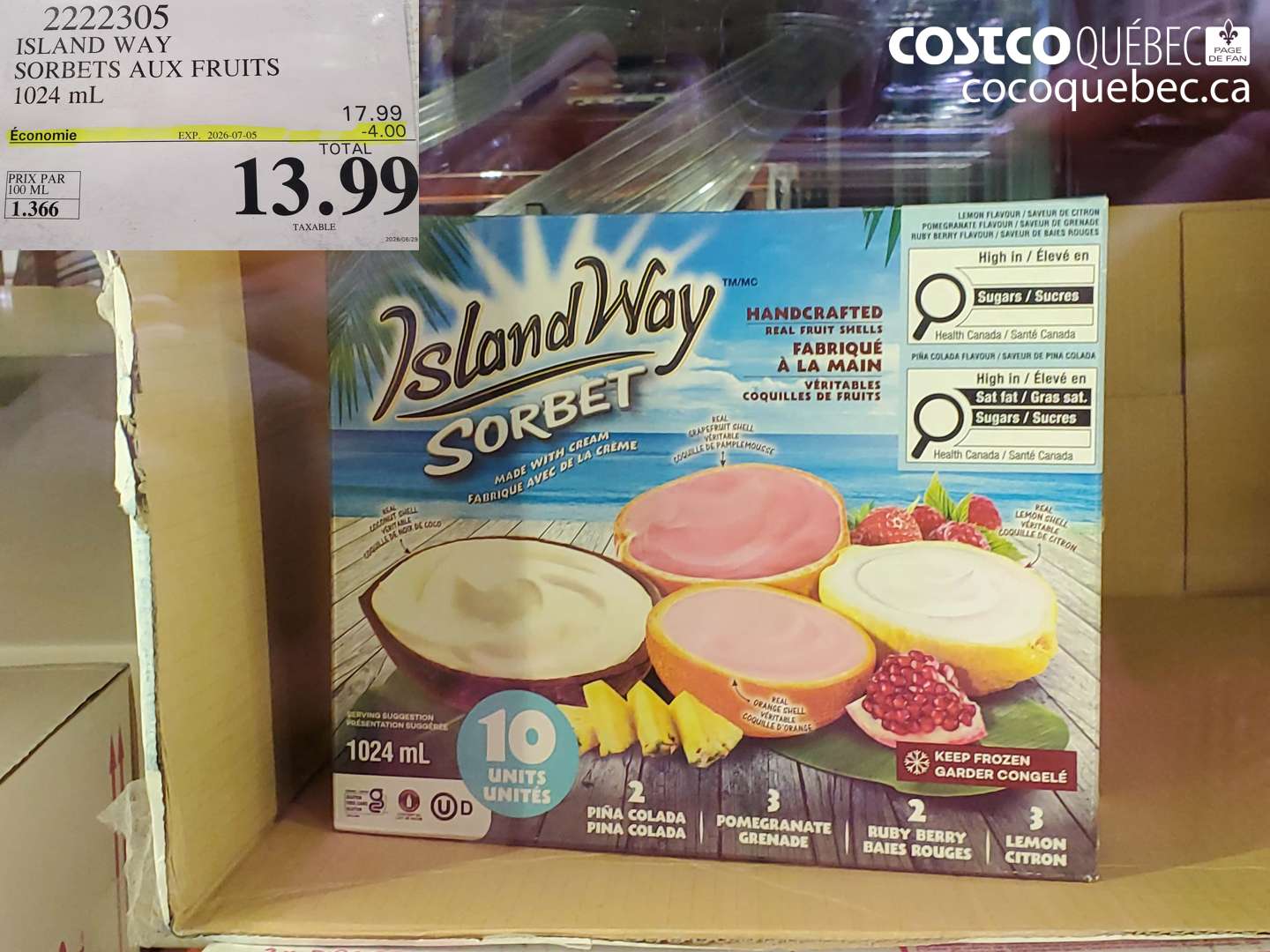 2222305 ISLAND WAY SORBETS AUX FRUITS 1024 ML ($4.00 INSTANT SAVINGS EXPIRES ON 2026-07-05) $13.99