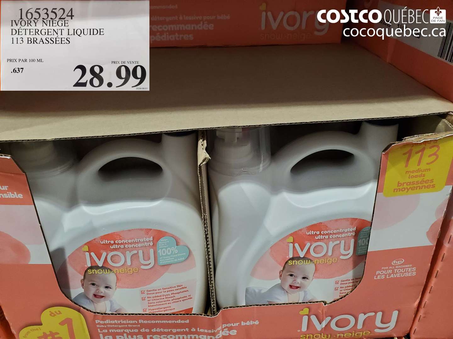 1653524 IVORY NIEGE DÉTERGENT LIQUIDE 113 BRASSÉES $28.99