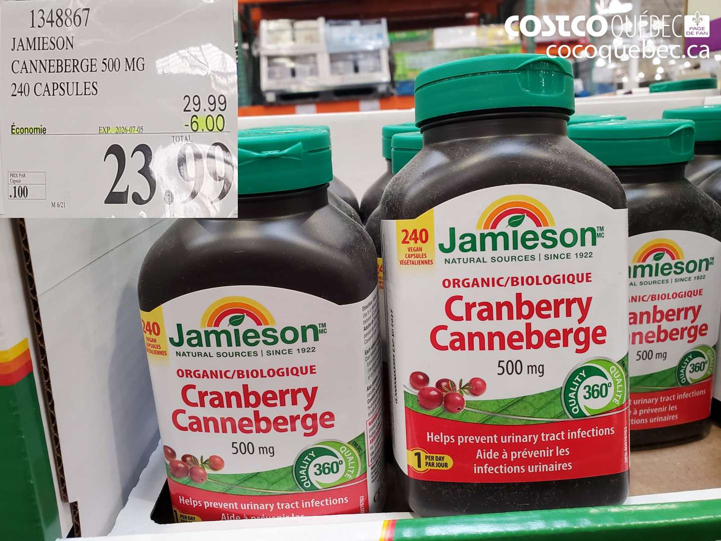 1348867 JAMIESON CANNEBERGE 500 MG 240 CAPSULES ($6.00 INSTANT SAVINGS EXPIRES ON 2026-07-05) $23.99