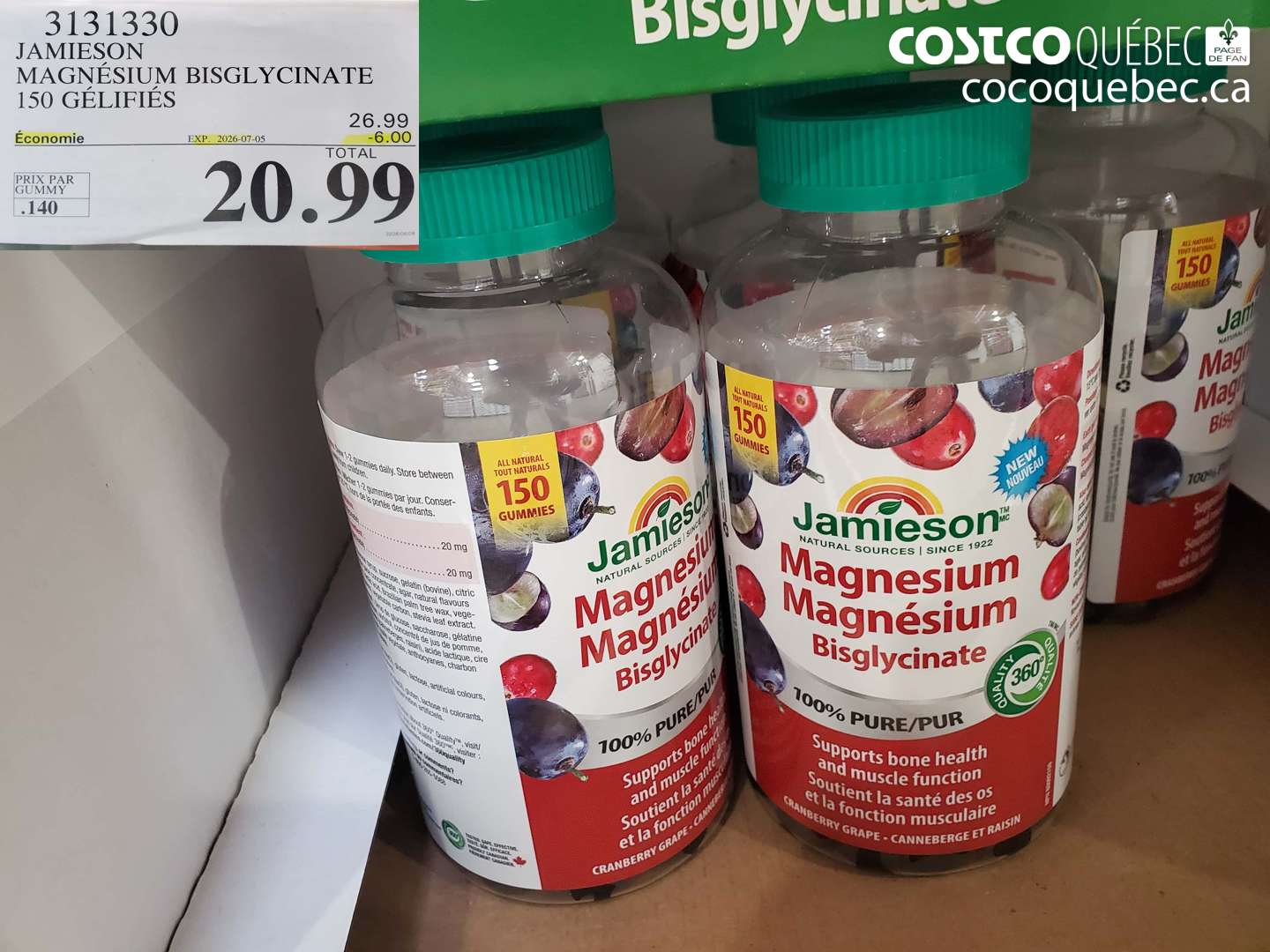 3131330 JAMIESON MAGNÉSIUM BISGLYCINATE 150 GÉLIFIÉES ($6.00 INSTANT SAVINGS EXPIRES ON 2026-07-05) $20.99