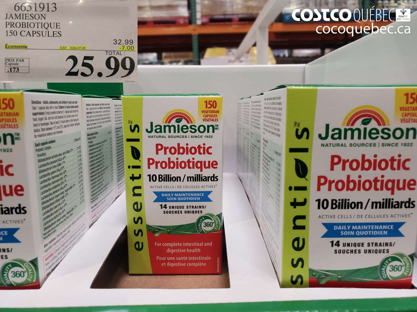 6651913 JAMIESON PROBIOTIQUE 150 CAPSULES ($7.00 INSTANT SAVINGS EXPIRES ON 2026-07-05) $25.99