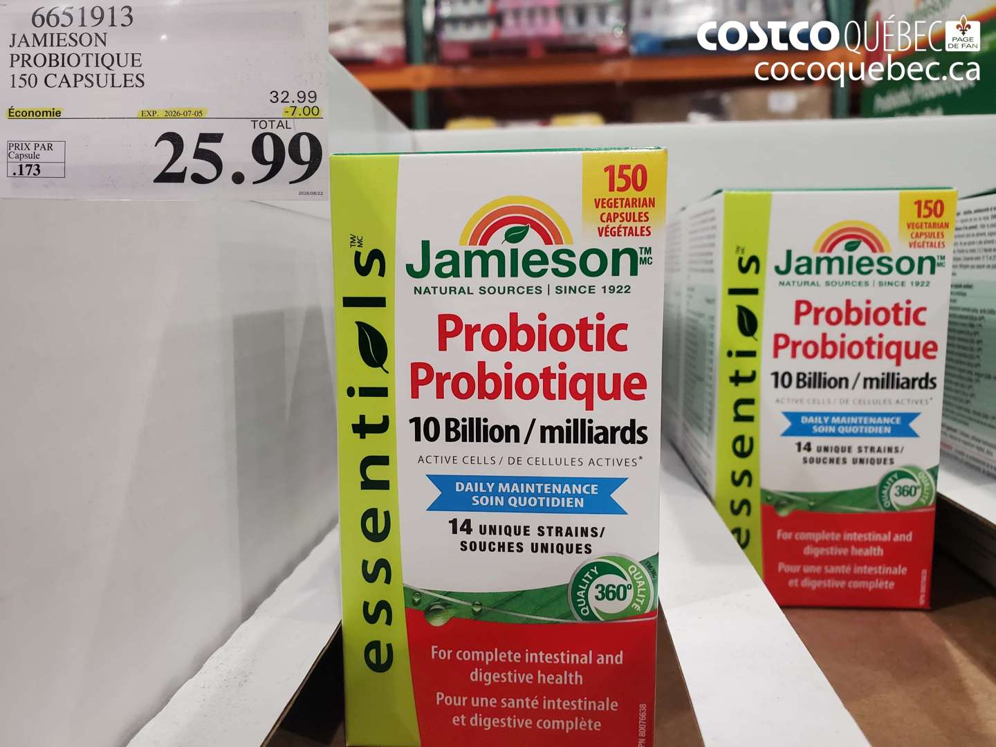 6651913 JAMIESON PROBIOTIQUE 150 CAPSULES ($7.00 INSTANT SAVINGS EXPIRES ON 2026-07-05) $25.99