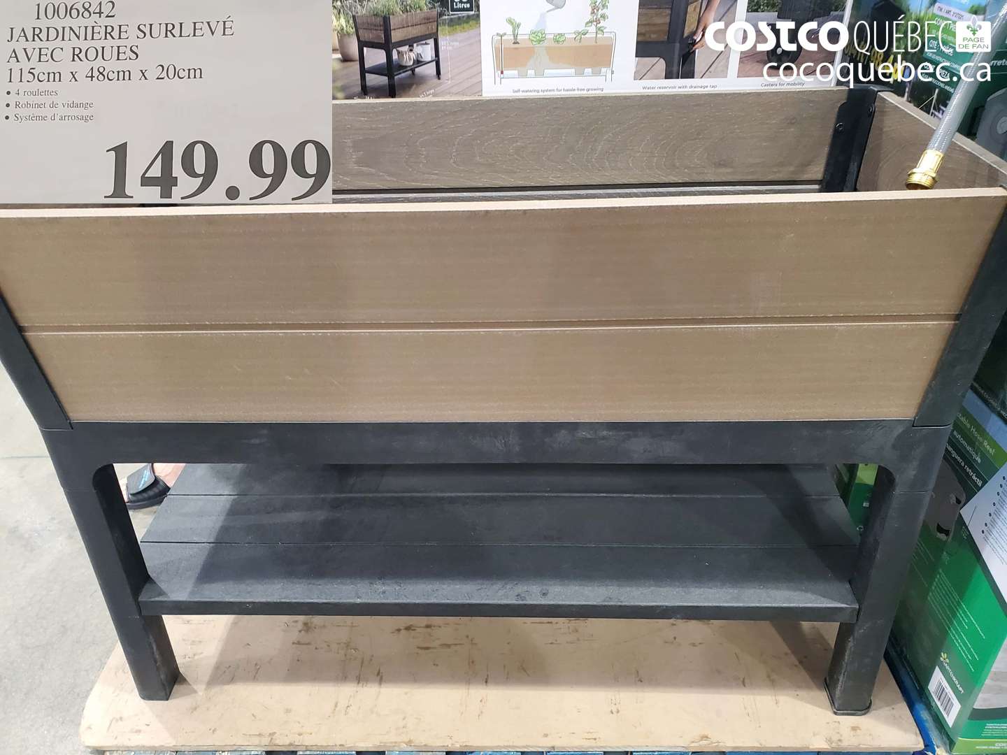 1006842 JARDINIÈRE SURLEVÉ AVEC ROUES 115CM X 48CM X 20CM $149.99