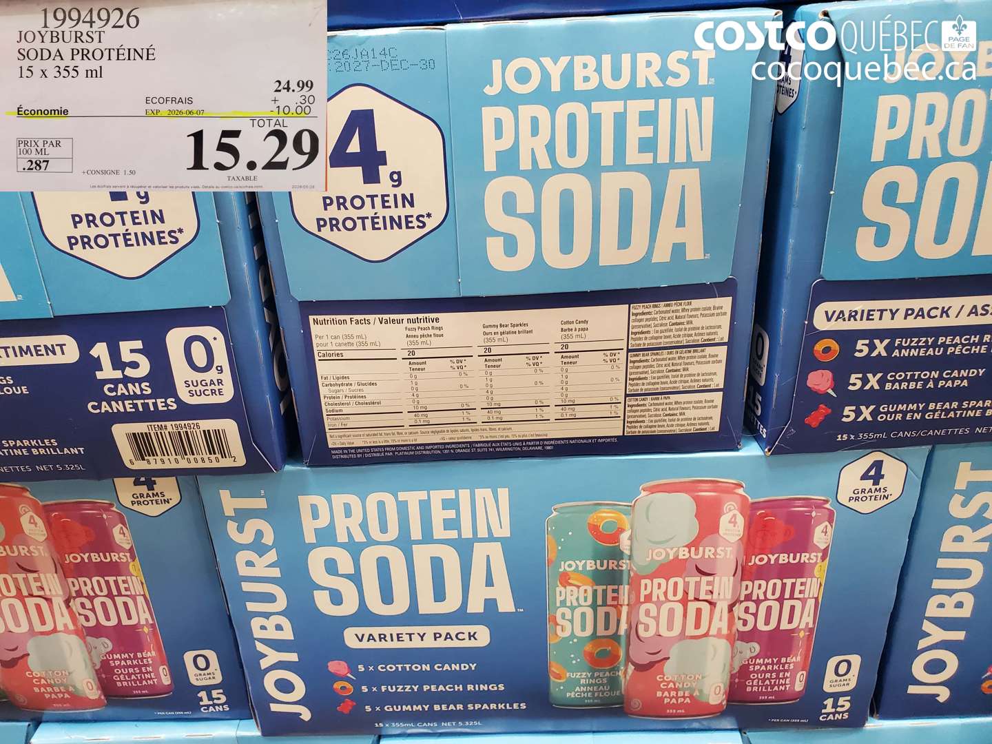 1994926 JOYBURST SODA PROTÉINÉ 15 X 355 ML ($10.00 INSTANT SAVINGS EXPIRES ON 2026-06-07) $15.29