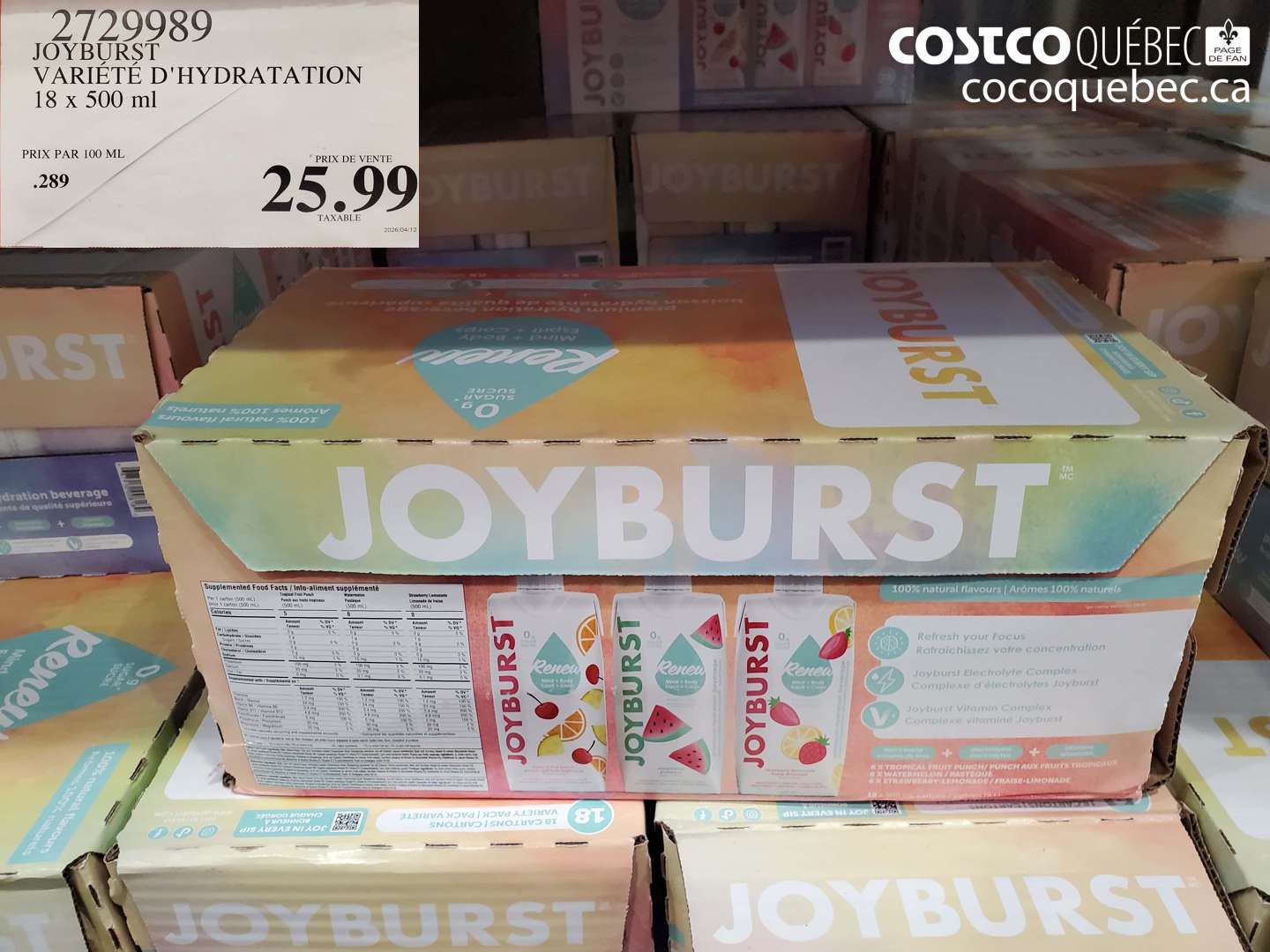 2729989 JOYBURST VARIÉTÉ D'HYDRATATION 18 X 500 ML $25.99