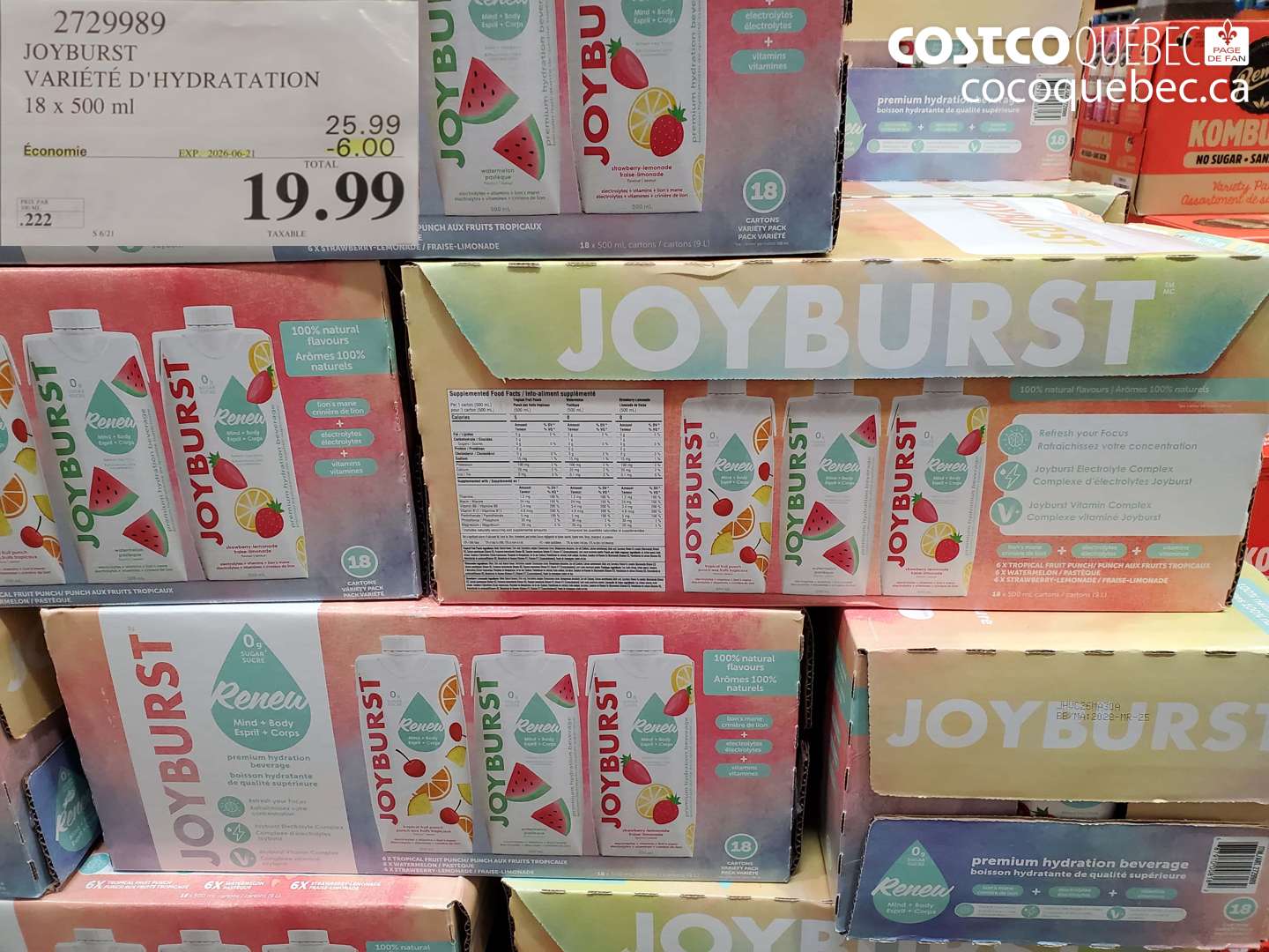 2729989 JOYBURST VARIÉTÉ D'HYDRATATION 18 X 500 ML ($6.00 INSTANT SAVINGS EXPIRES ON 2026-06-21) $19.99