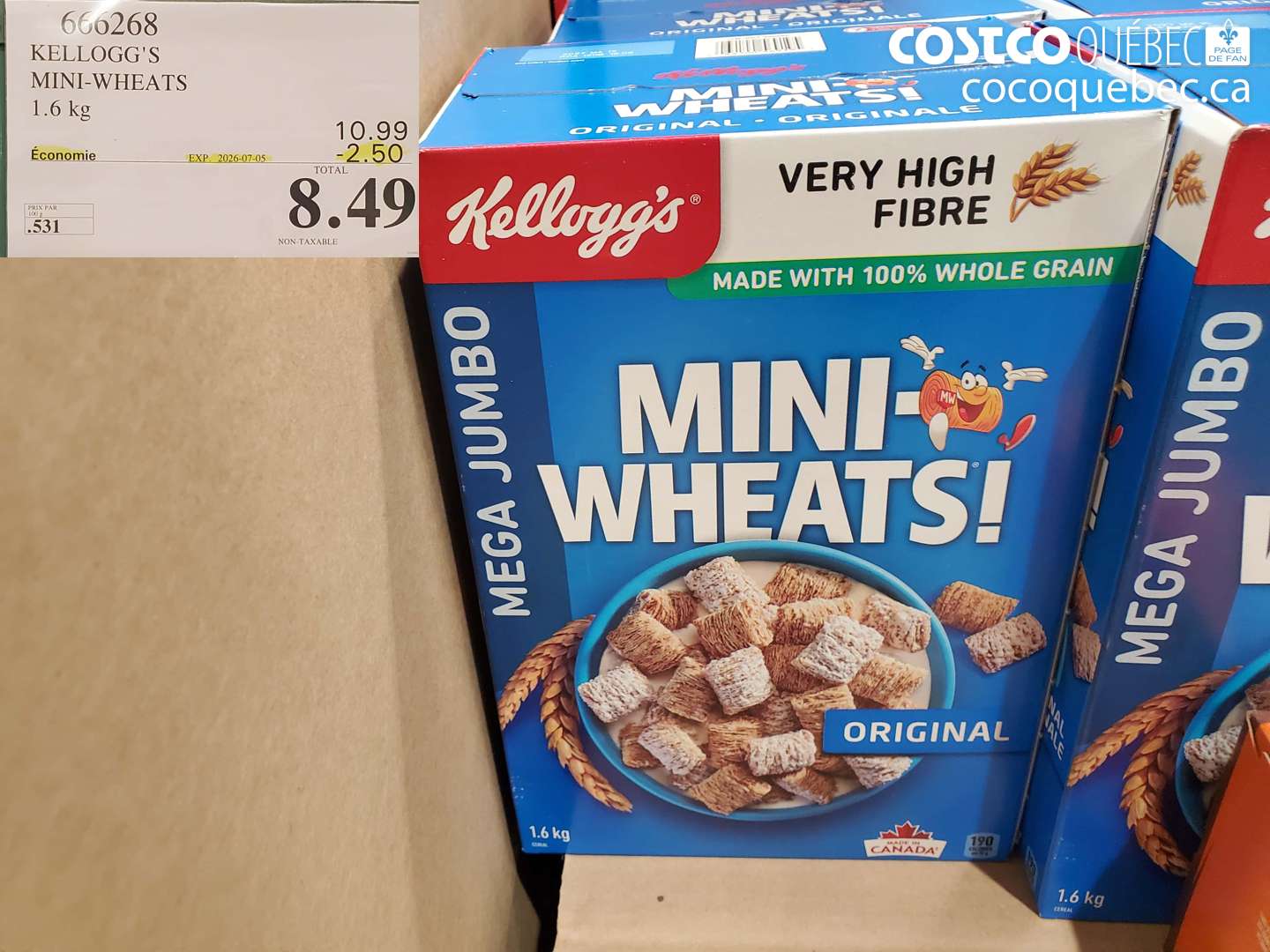 666268 KELLOGG'S MINI-WHEATS 1.6 KG ($2.50 INSTANT SAVINGS EXPIRES ON 2026-07-05) $8.49