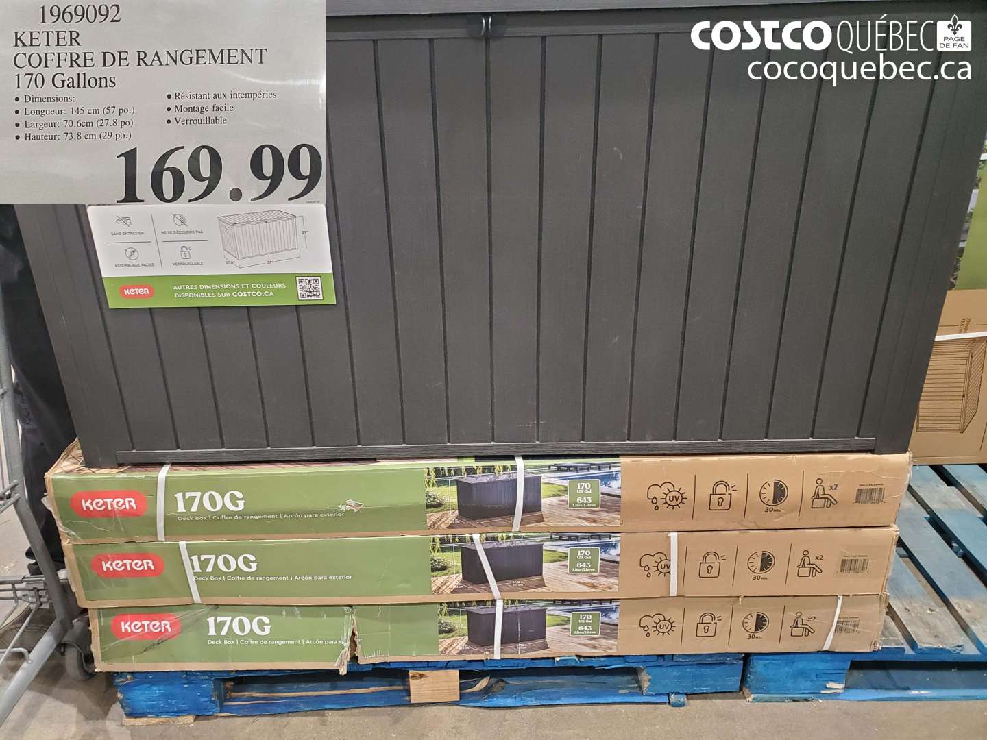 1969092 KETER COFFRE DE RANGEMENT 170 GALLONS $169.99