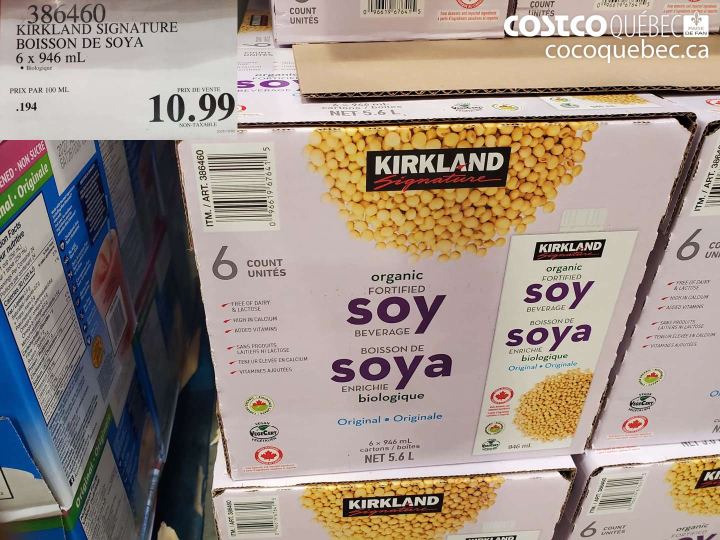 386460 KIRKLAND SIGNATURE BOISSON DE SOYA 6 X 946 ML $10.99