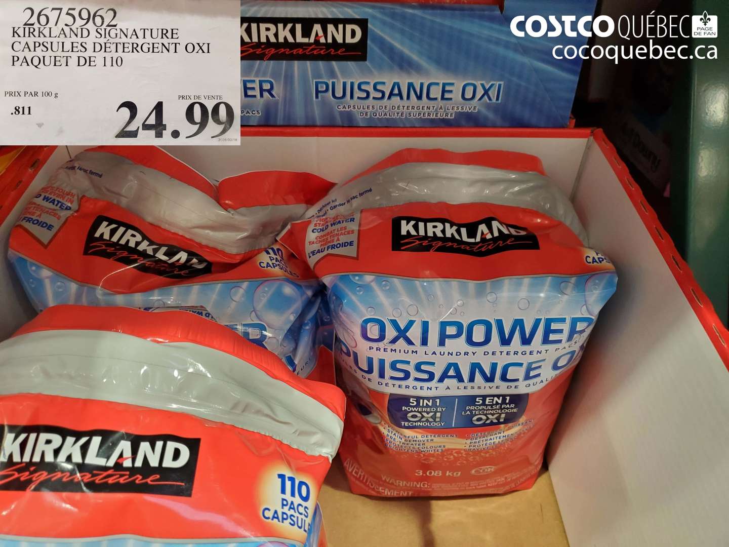 2675962 KIRKLAND SIGNATURE CAPSULES DÉTERGENT OXI PAQUET DE 110 $24.99