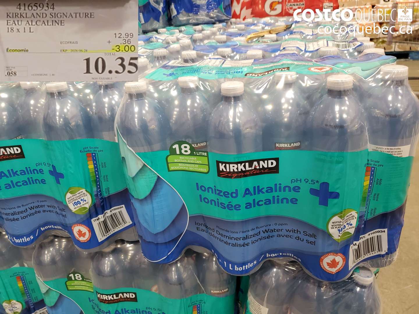 4165934 KIRKLAND SIGNATURE EAU ALCALINE 18 X 1 L ($3.00 INSTANT SAVINGS EXPIRES ON 2026-06-28) $10.35