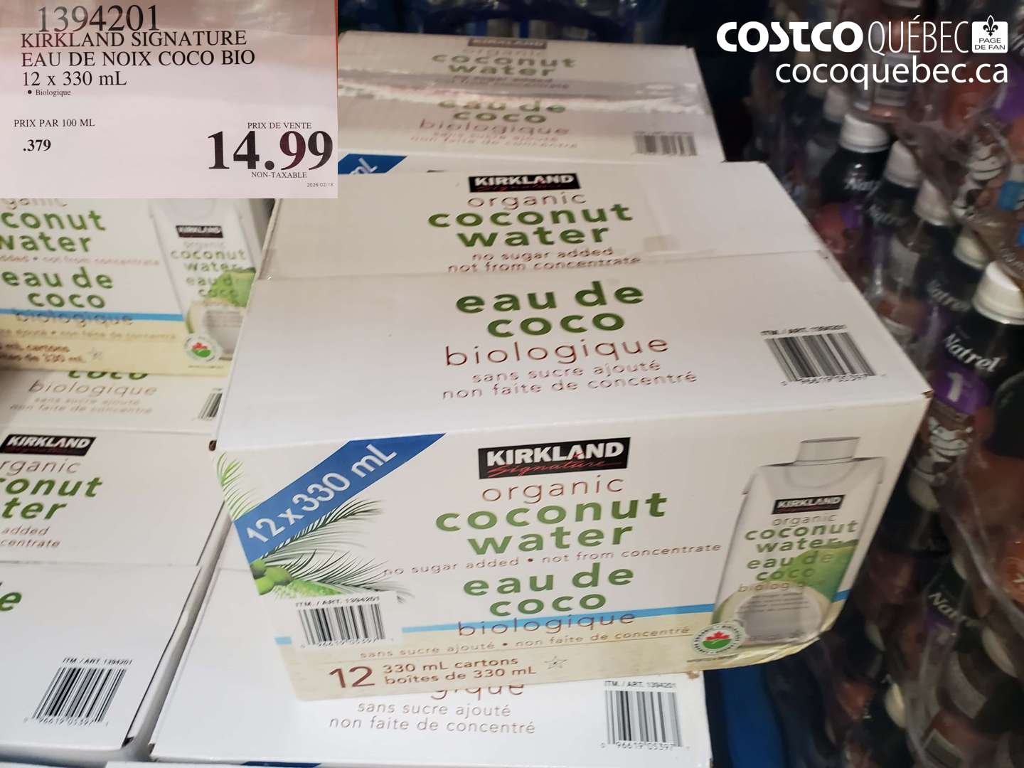 1394201 KIRKLAND SIGNATURE EAU DE NOIX COCO BIO 12 X 330 ML $14.99