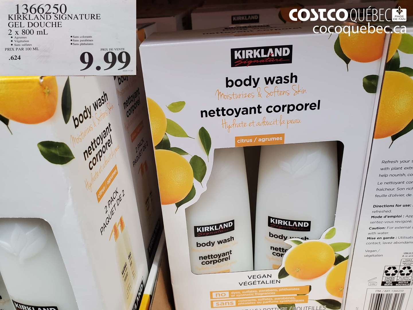 1366250 KIRKLAND SIGNATURE GEL DOUCHE 2 X 800 ML $9.99