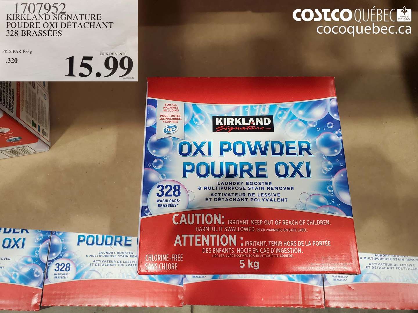 1707952 KIRKLAND SIGNATURE POUDRE OXI DÉTACHANT 328 BRASSÉES $15.99