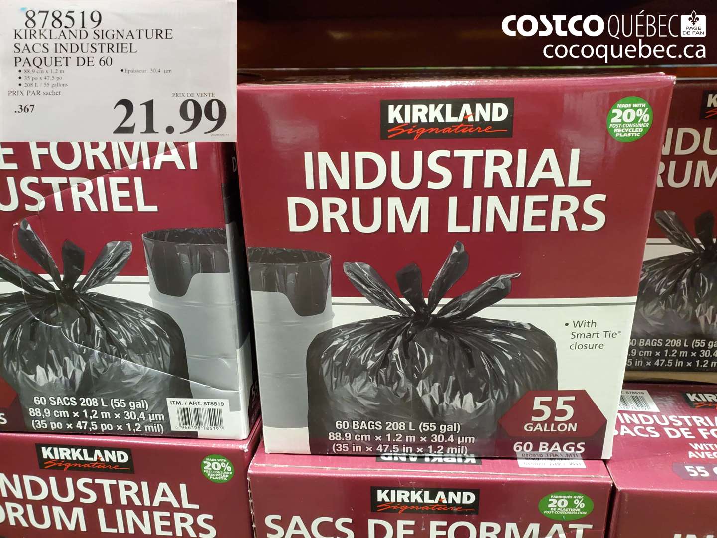 878519 KIRKLAND SIGNATURE SACS INDUSTRIEL PAQUET DE 60 $21.99