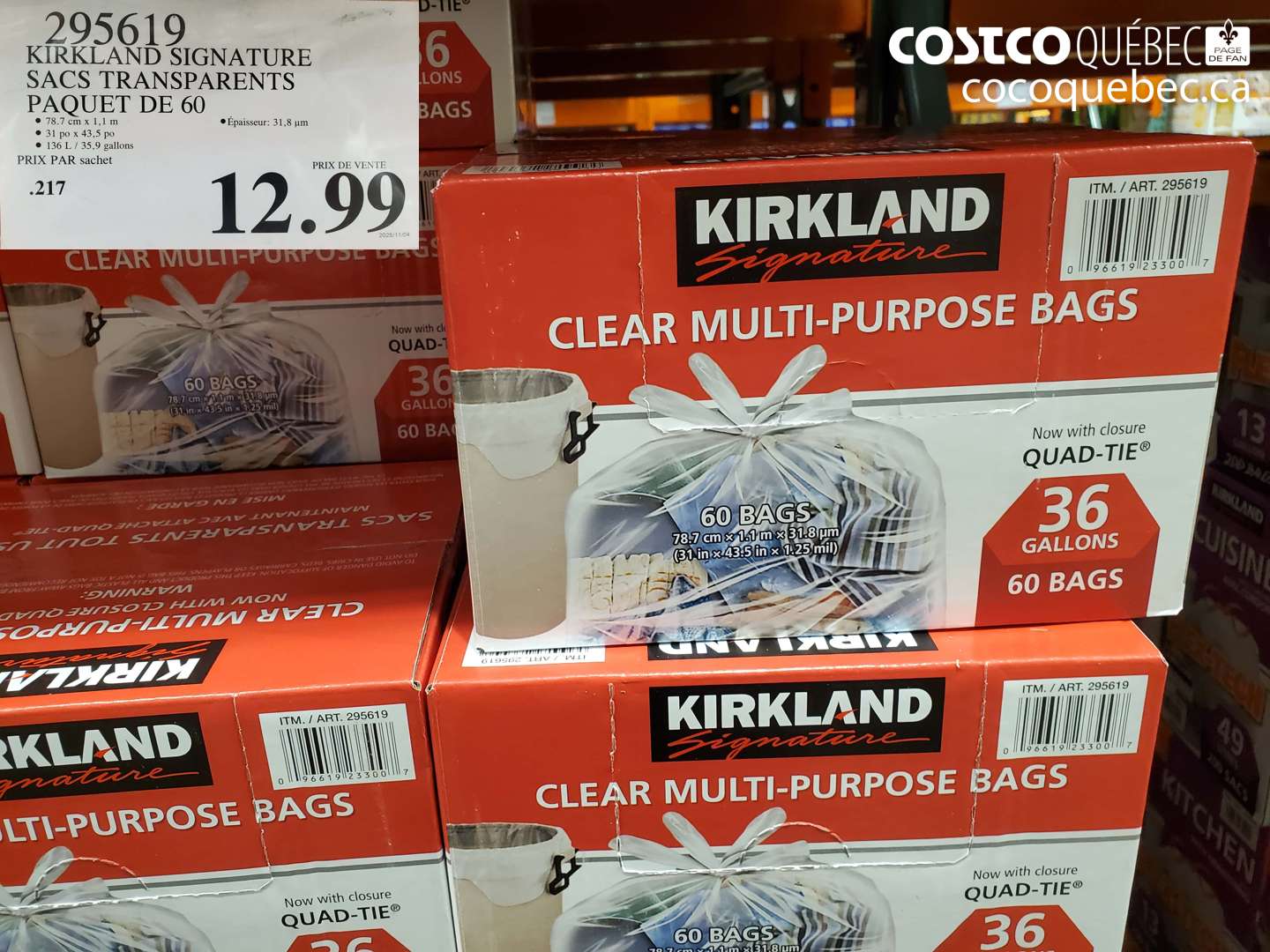 295619 KIRKLAND SIGNATURE SACS TRANSPARENTS PAQUET DE 60 $12.99