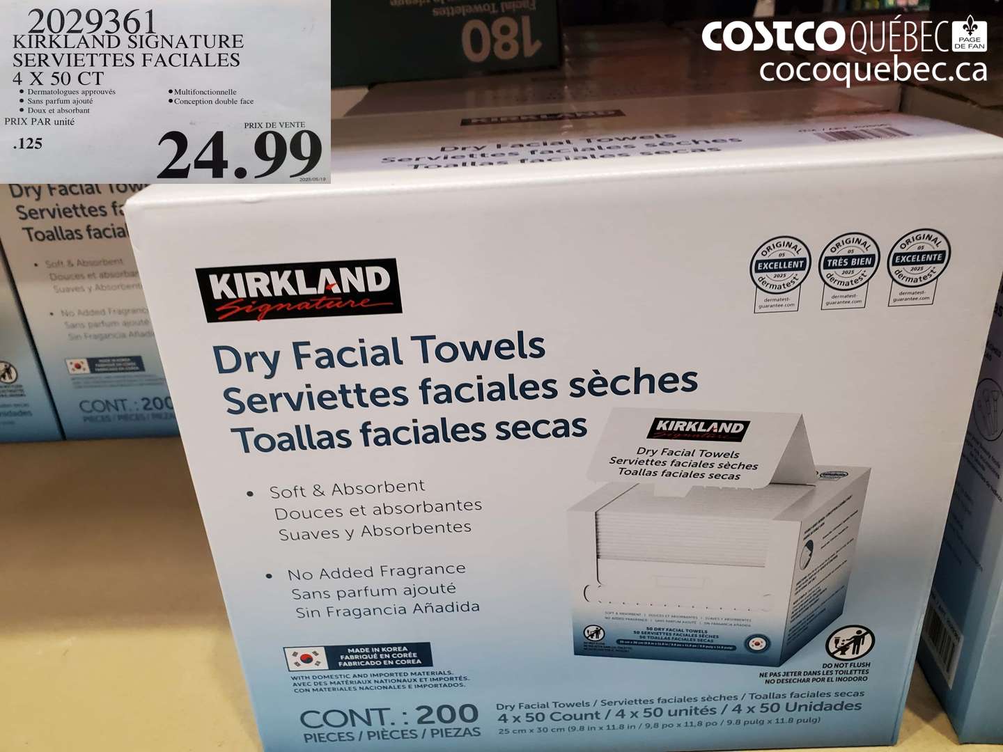 2029361 KIRKLAND SIGNATURE SERVIETTES FACIALES 4 X 50 CT $24.99