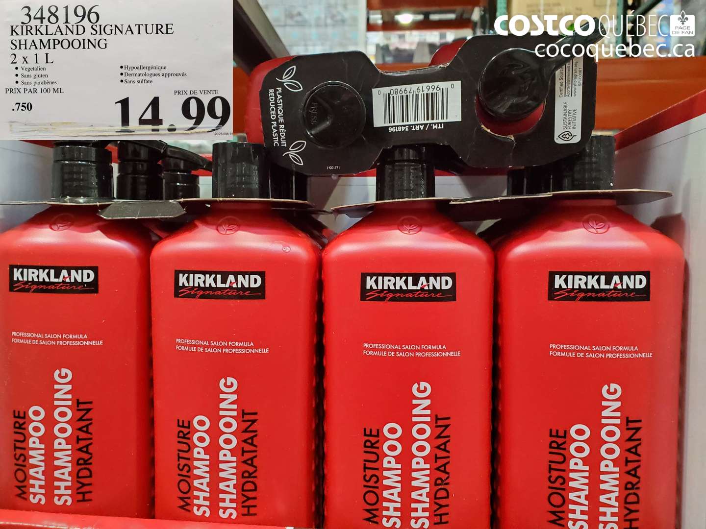 348196 KIRKLAND SIGNATURE SHAMPOOING 2 X 1 L $14.99