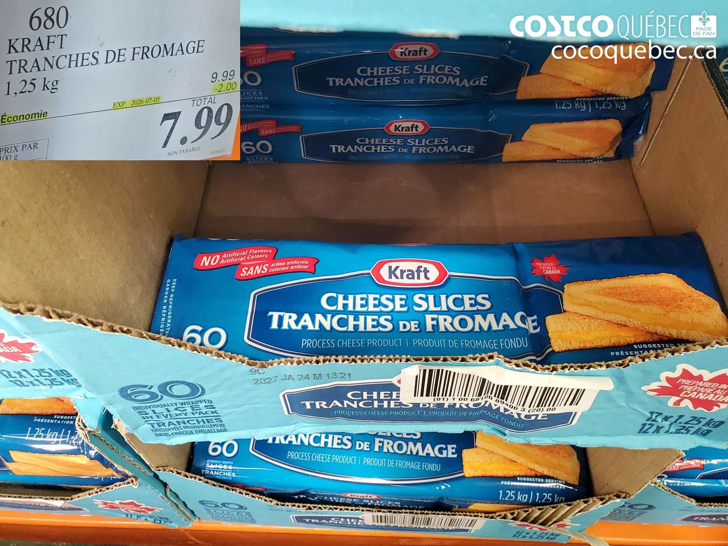 680 KRAFT TRANCHES DE FROMAGE 1.25 KG ($2.00 INSTANT SAVINGS EXPIRES ON 2026-07-05) $7.99
