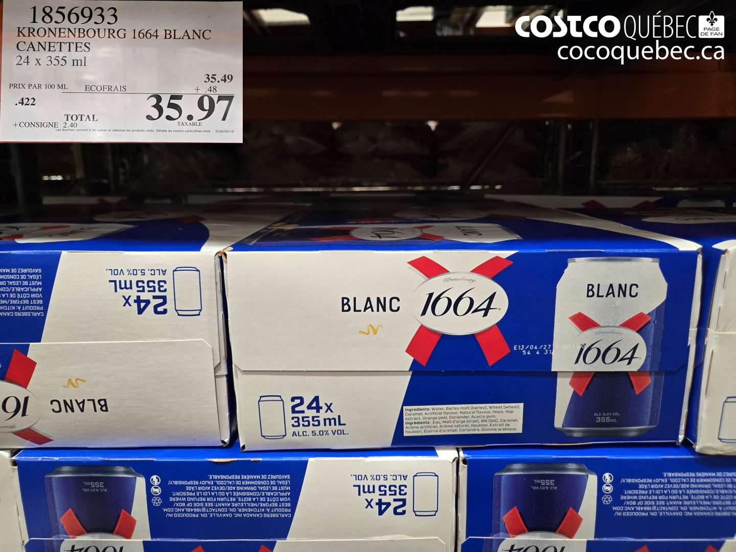 1856933 KRONENBOURG 1664 BLANC CANETTES $35.97