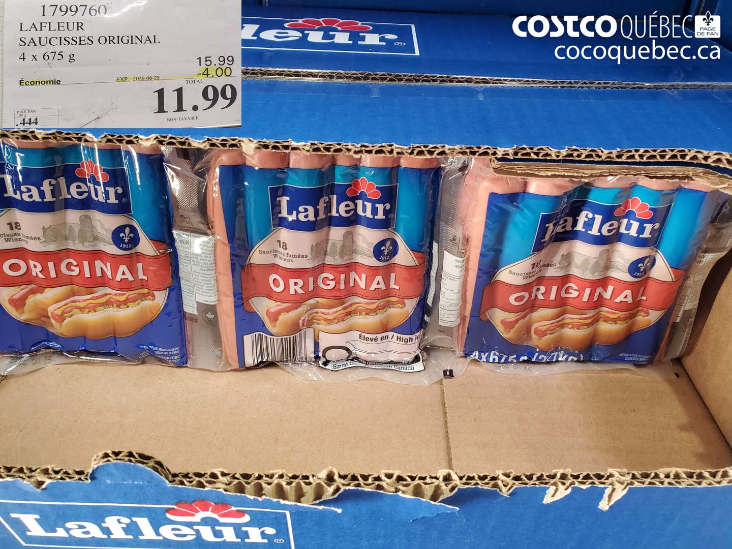 1799760 LAFLEUR SAUCISSES ORIGINAL 4 X 675 G ($4.00 INSTANT SAVINGS EXPIRES ON 2026-06-28) $11.99