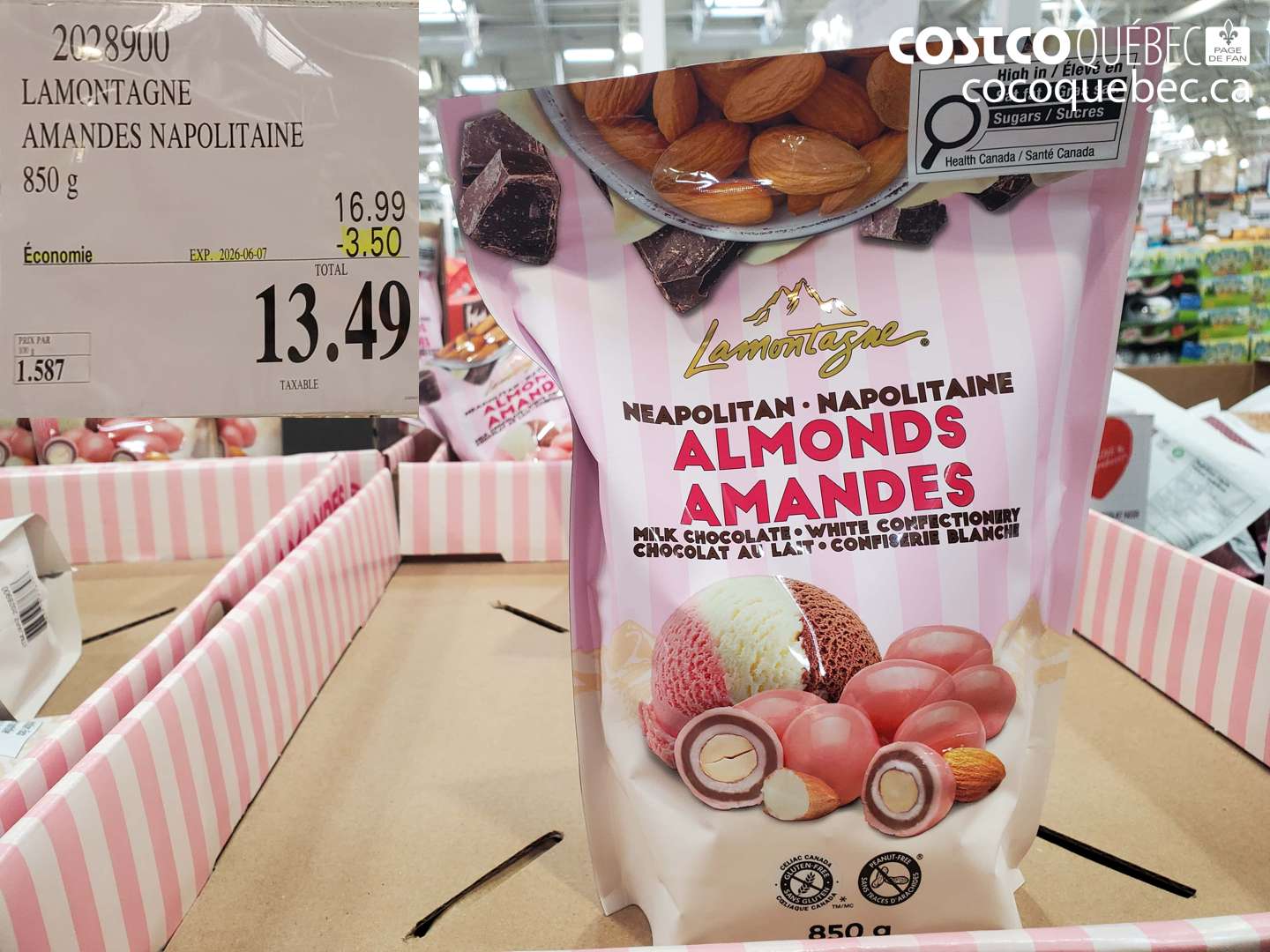 2028900 LAMONTAGNE AMANDES NAPOLITAINE 850 G ($3.50 INSTANT SAVINGS EXPIRES ON 2026-06-07) $13.49