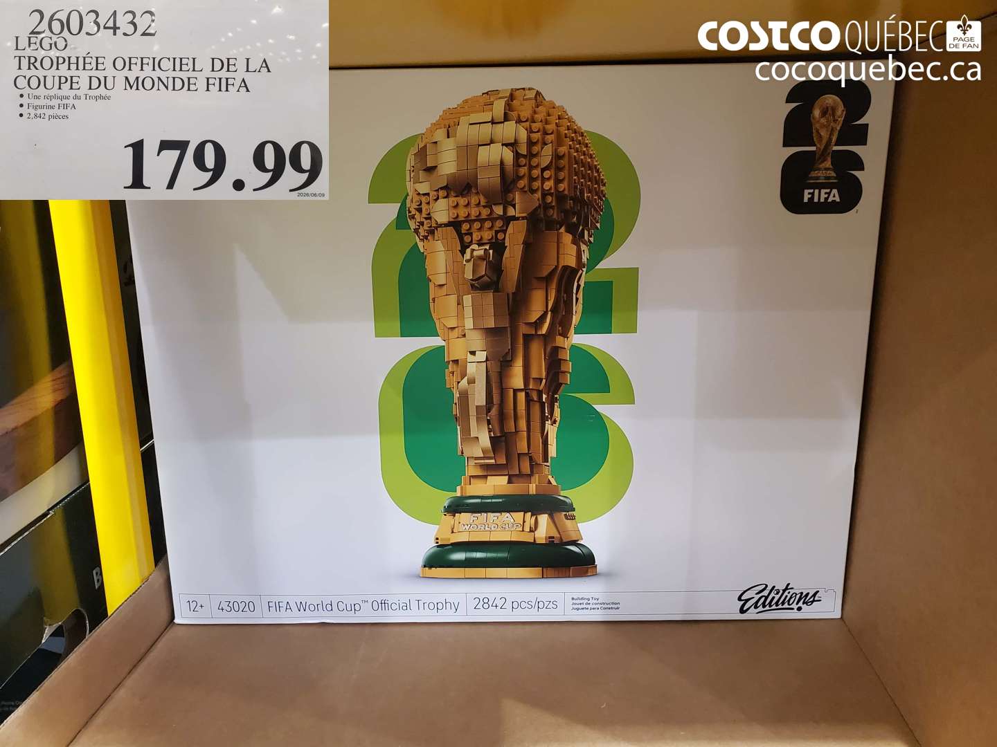 2603432 LEGO TROPHÉE OFFICIEL DE LA COUPE DU MONDE FIFA $179.99