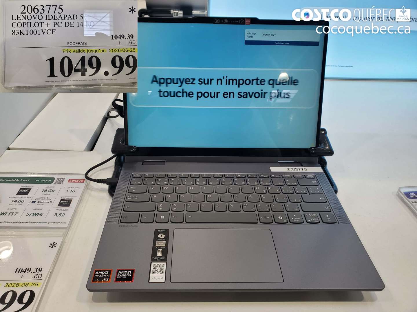2063775 LENOVO IDEAPAD 5 COPILOT + PC DE 14 PO 83KT001VCF (EXPIRES ON 2026-06-25) $1049.99