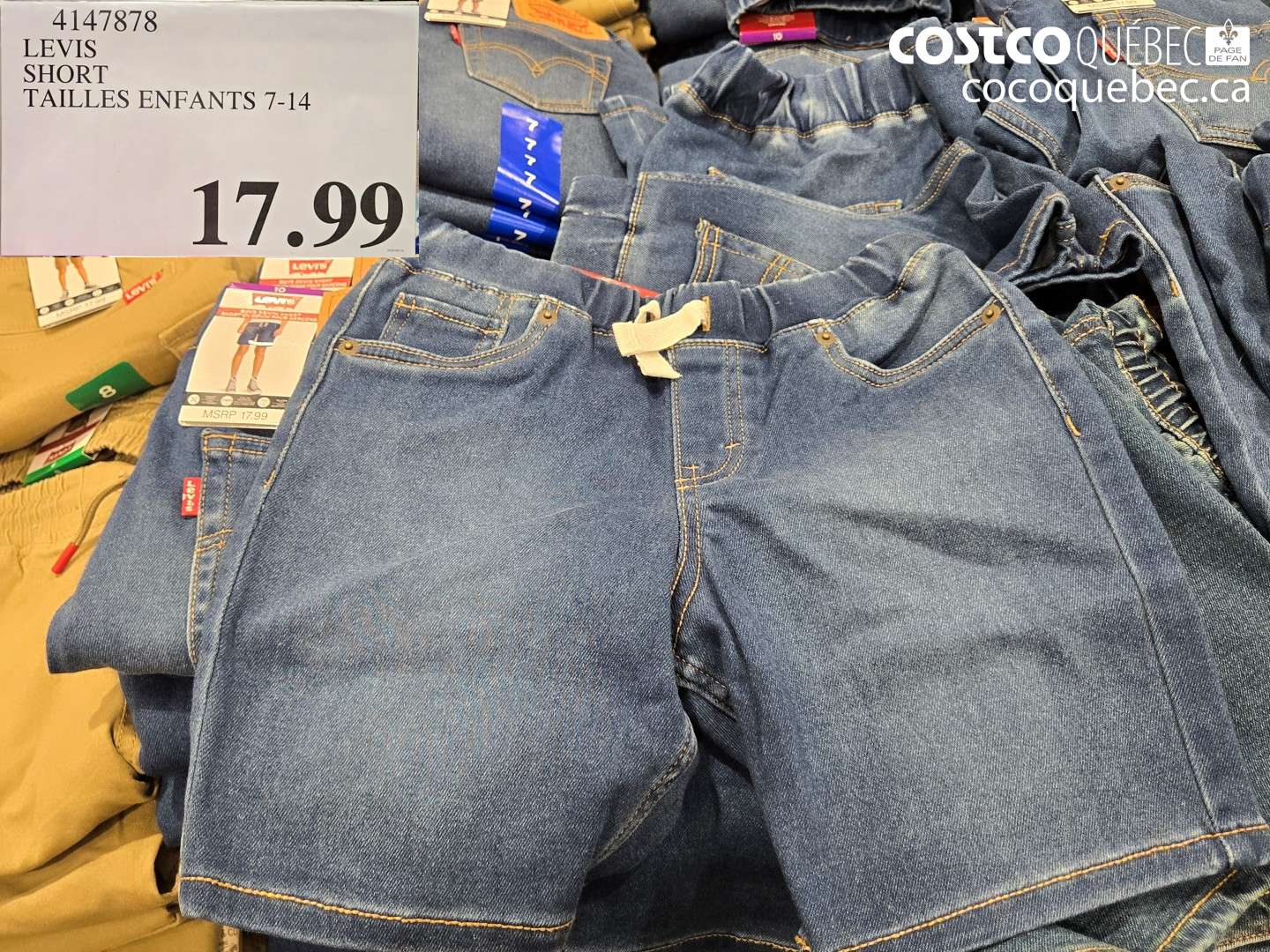 4147878 LEVIS SHORT TAILLES ENFANTS 7-14 $17.99