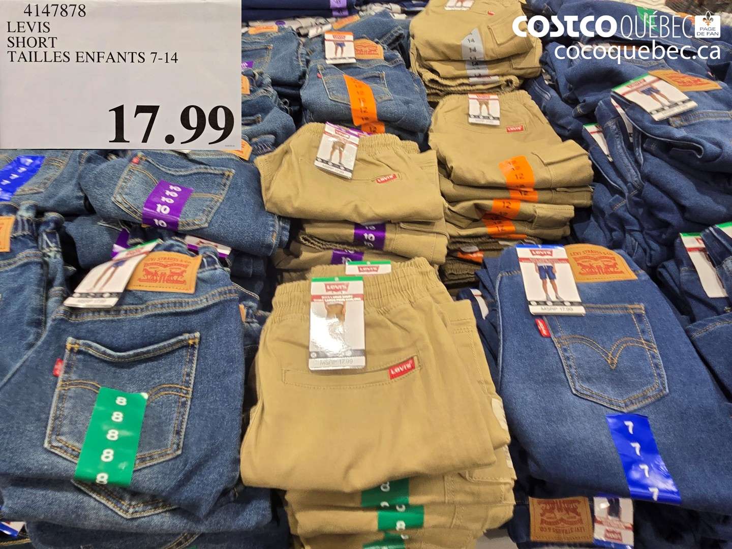 4147878 LEVIS SHORT TAILLES ENFANTS 7-14 $17.99