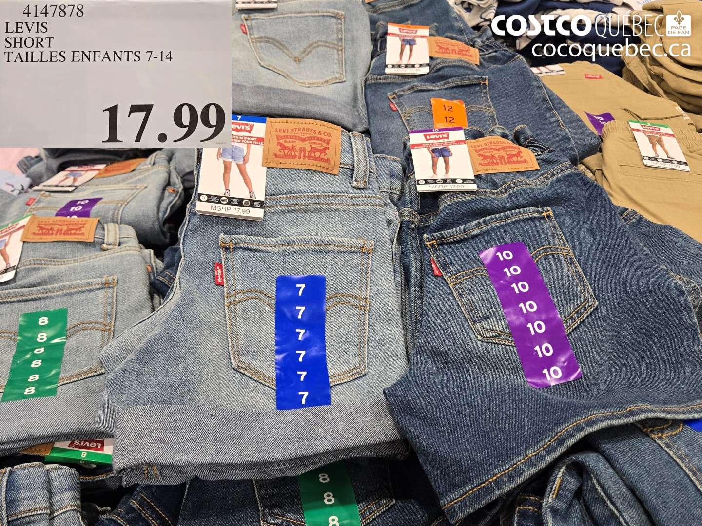 4147878 LEVIS SHORT TAILLES ENFANTS 7-14 $17.99