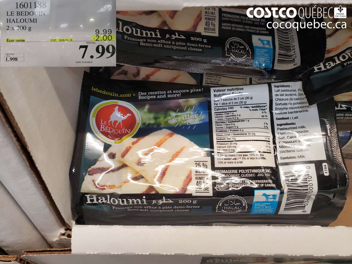 1601188 LE BEDOUIN HALOUMI 2 X 200 G ($2.00 INSTANT SAVINGS EXPIRES ON 2026-06-28) $7.99