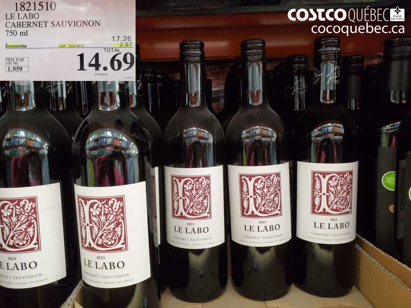 1821510 LE LABO CABERNET SAUVIGNON 750 ML ($2.57 INSTANT SAVINGS EXPIRES ON 2026-06-21) $14.69