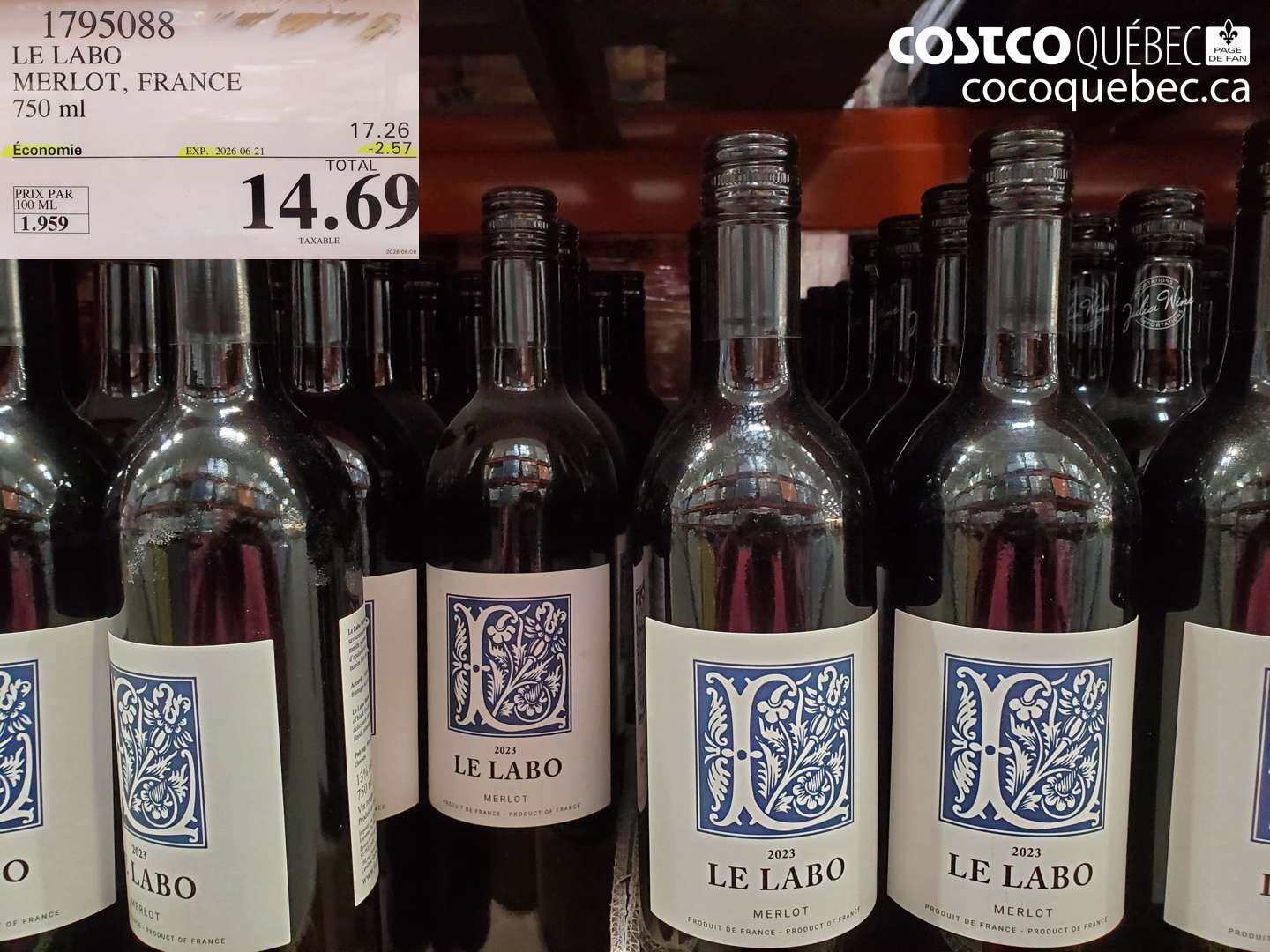 1795088 LE LABO MERLOT, FRANCE 750 ML ($2.57 INSTANT SAVINGS EXPIRES ON 2026-06-21) $14.69