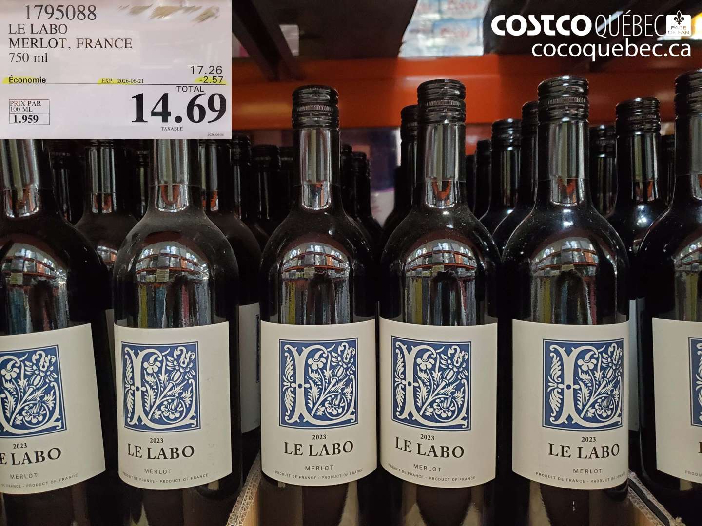 1795088 LE LABO MERLOT, FRANCE 750 ML ($2.57 INSTANT SAVINGS EXPIRES ON 2026-06-21) $14.69