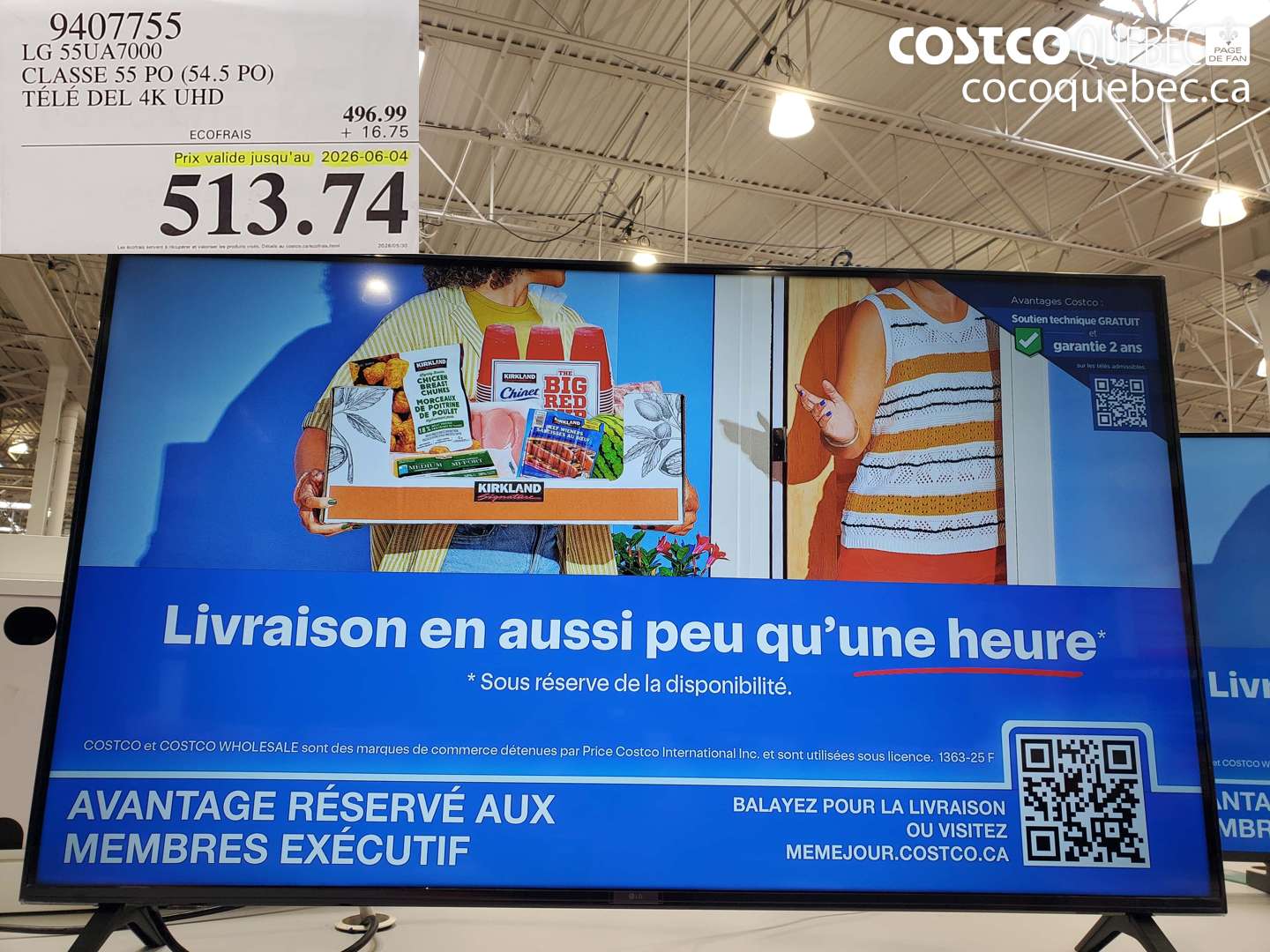 9407755 LG 55UA7000 CLASSE 55 PO (54.5 PO) TÉLÉ DEL 4K UHD (EXPIRES ON 2026-06-04) $513.74